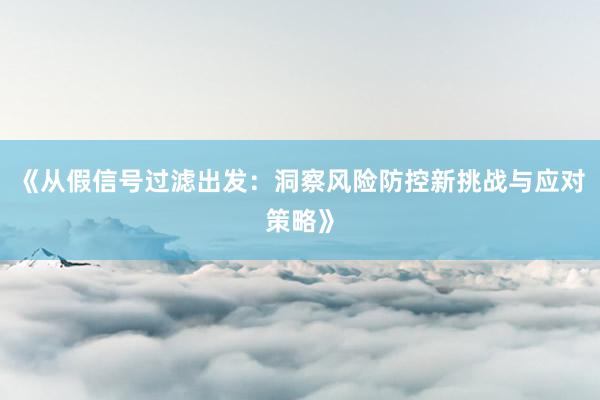 《从假信号过滤出发：洞察风险防控新挑战与应对策略》